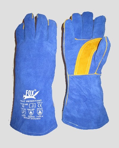 Blue Heat Resistant Leather Welder Gloves